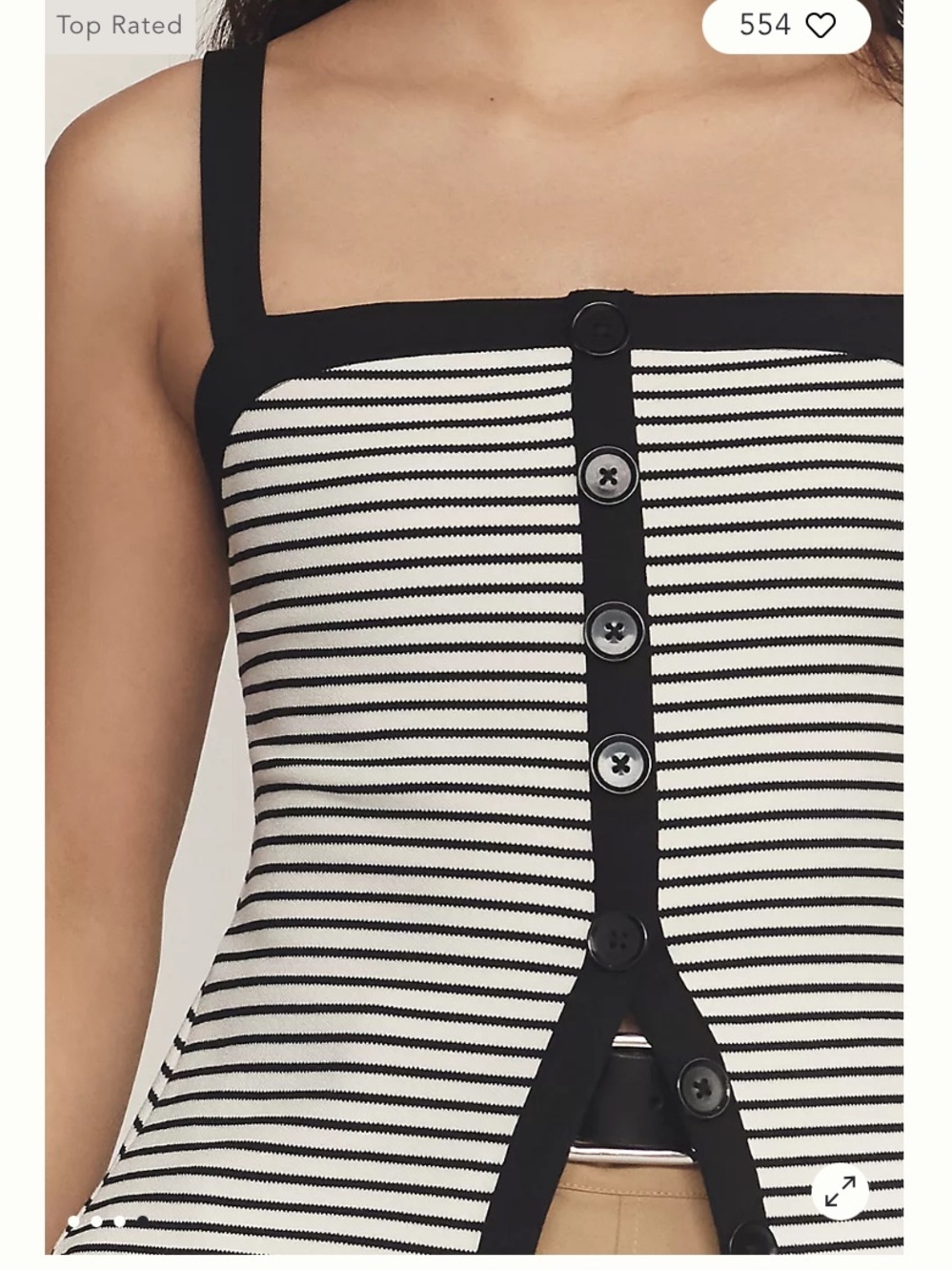 Anthropologie Like New White Black Striped Ribbed Knit Tank Top Size Large - Picture 3 of 5